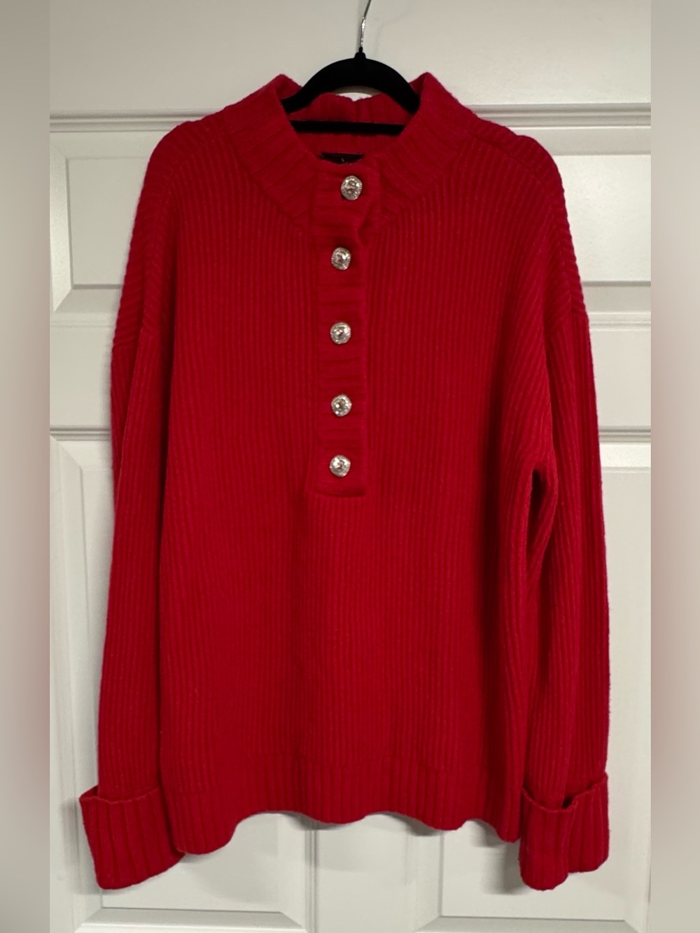 Talbots Red Ribbed Half-Button Crewneck Sweater L